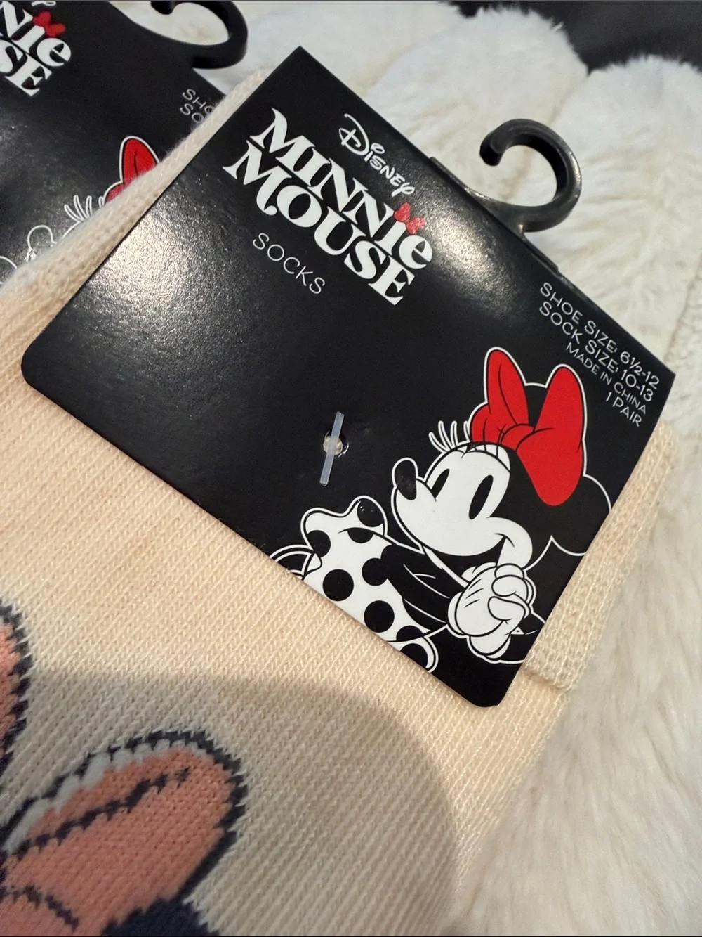 Disney Minnie Mouse Peach and Black Bow Kids Socks
